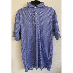 Collars & Co Semi-Spread Collar Polo MED Relaxed Navy & White Geometric NWOT